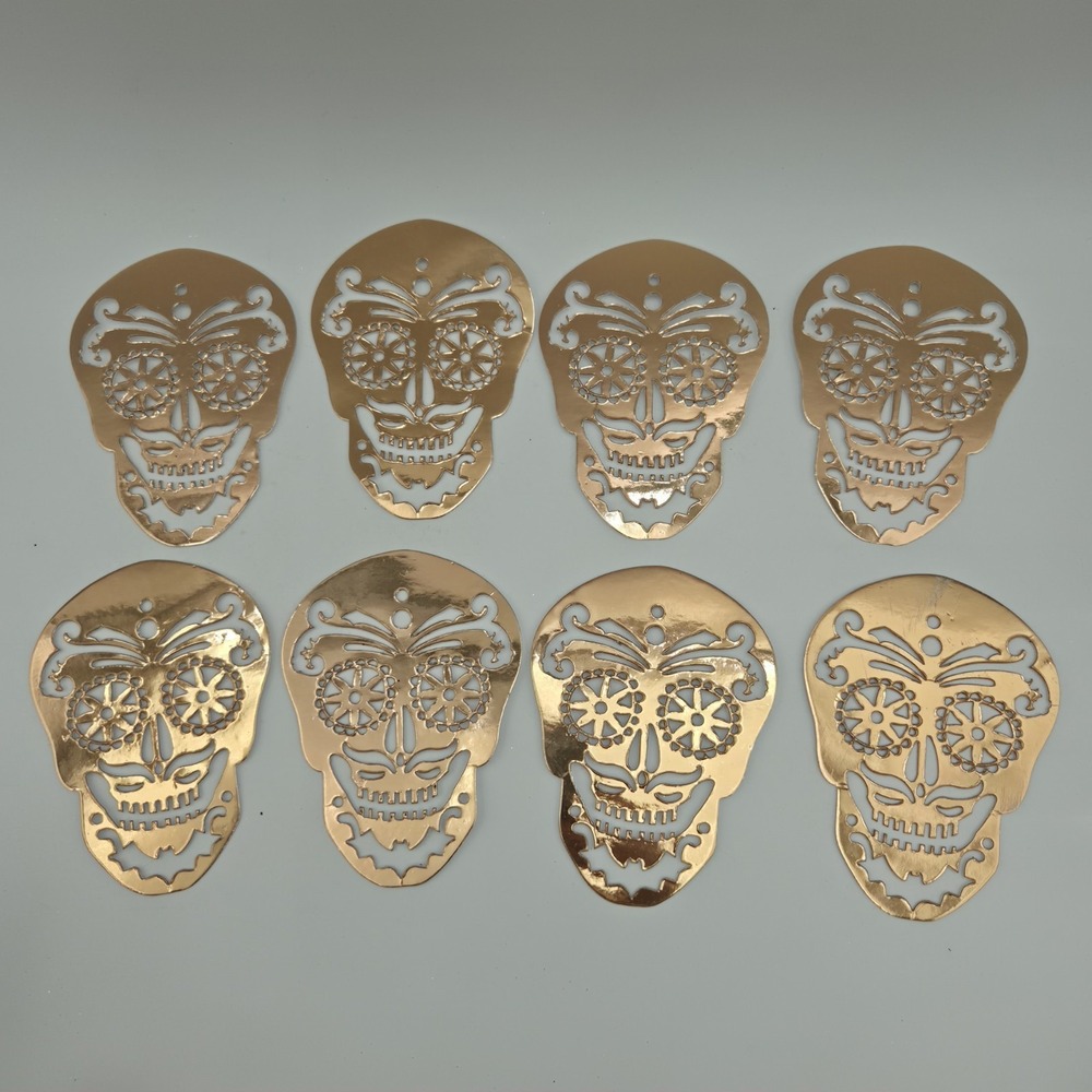 Vintage 8 pcs Diecut Paper? Gold Rose Skulls Halloween Decor